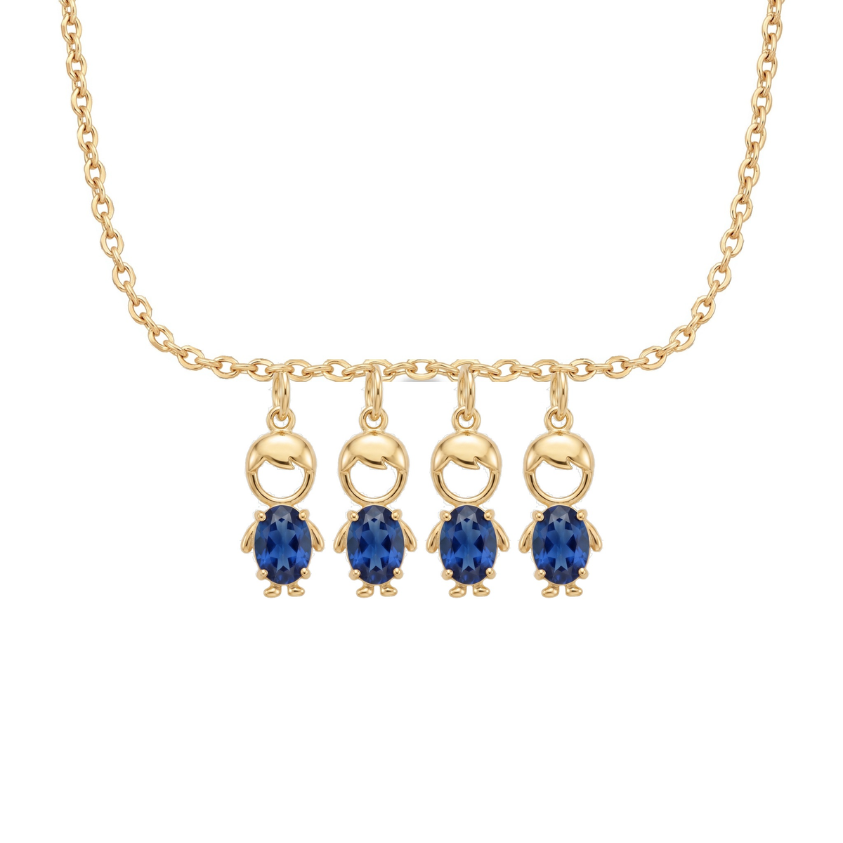 Collier Maman avec 4 pendentifs garçon, finition dorée