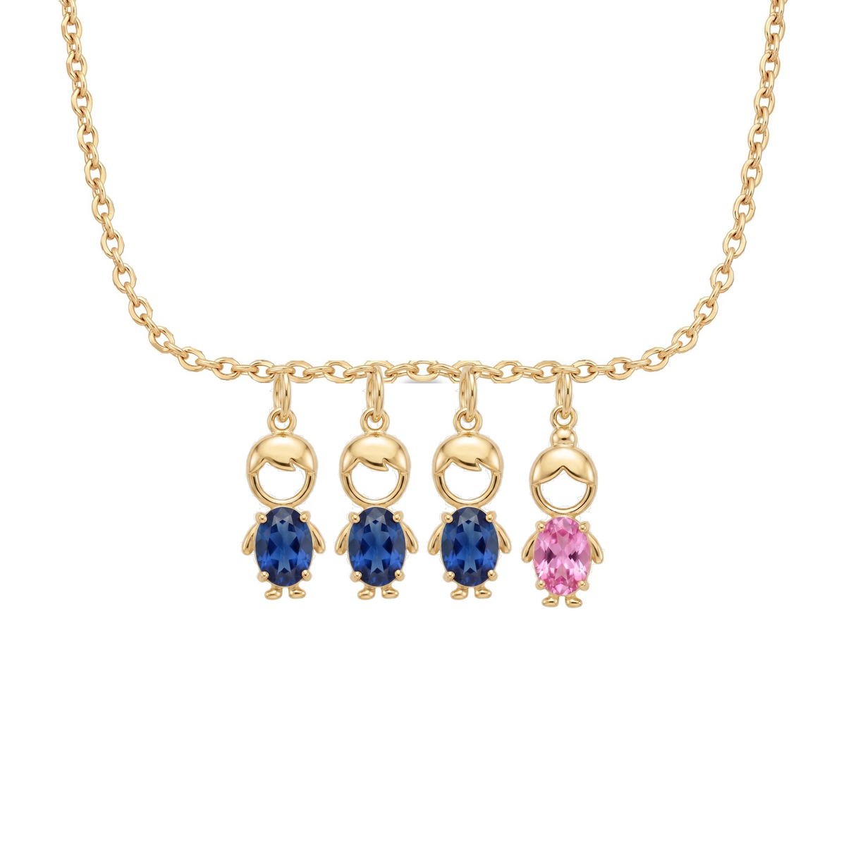Collier Maman avec 3 pendentifs garçon et 1 fille, finition dorée