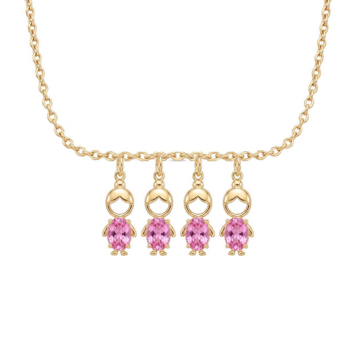 Collier Maman avec 4 pendentifs fille, finition dorée