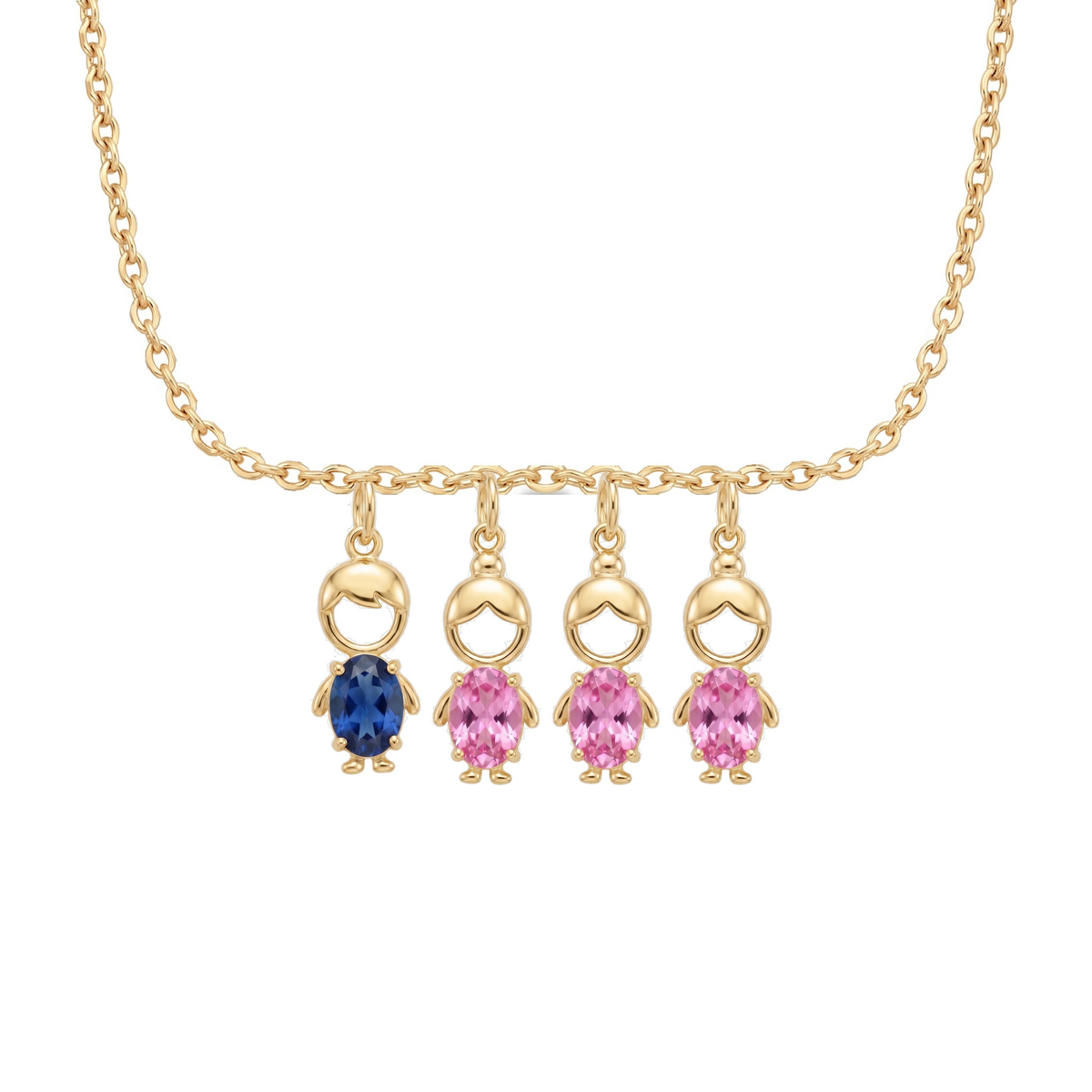 Collier Maman avec 1 pendentif garçon et 3 fille, finition dorée