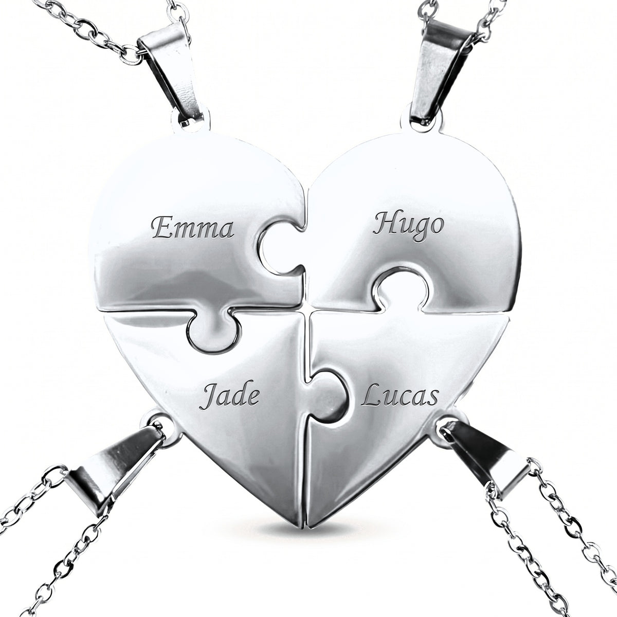 Collier puzzle famille Nous, finition argentée