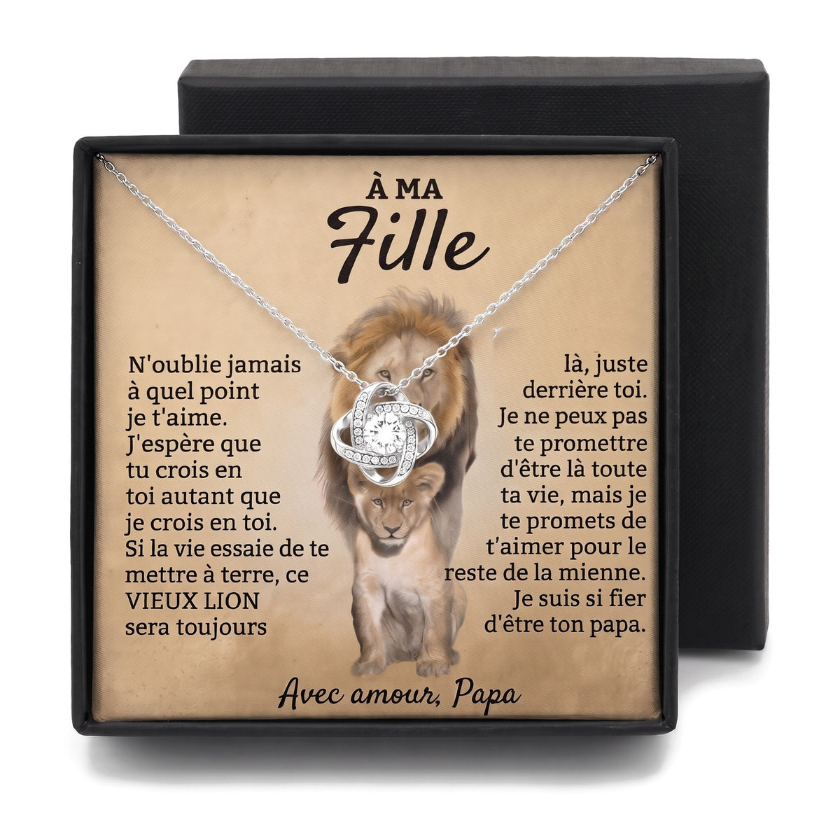 Coffret À ma fille Vieux Lion avec collier nœud d'amour