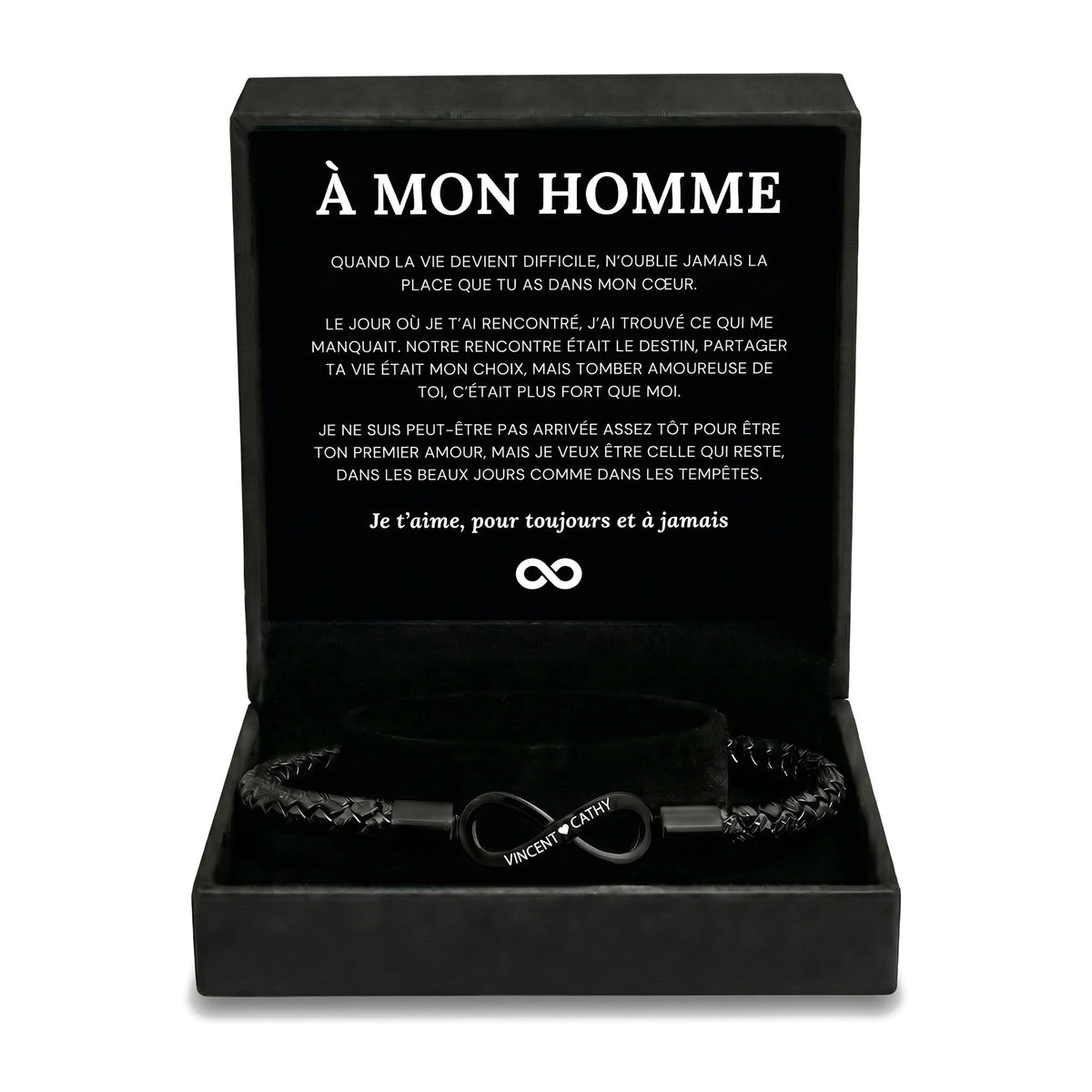 Coffret À mon homme avec bracelet cuir infini gravé