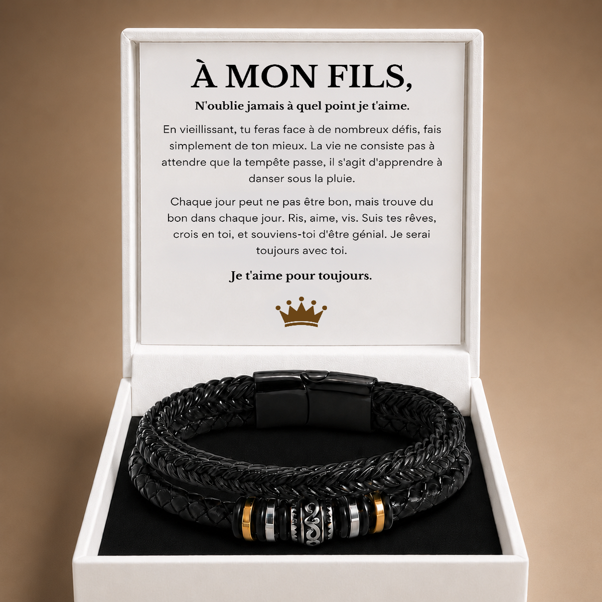 À mon fils – Bracelet Cuir Tressé Triple