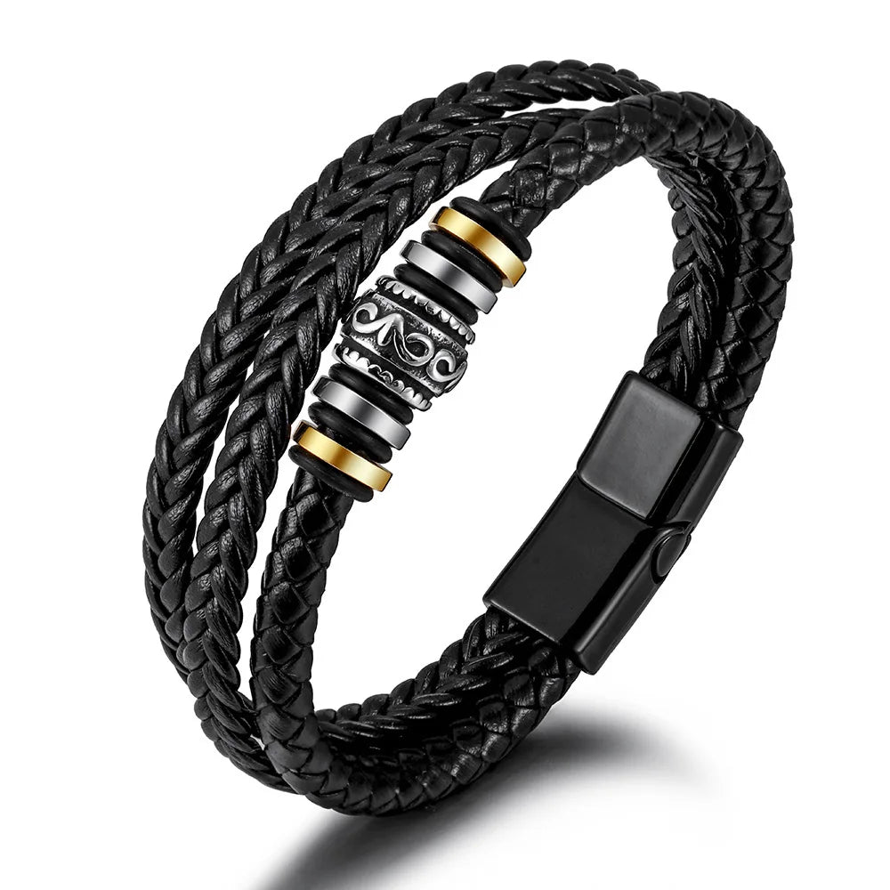 À mon fils – Bracelet Cuir Tressé Triple