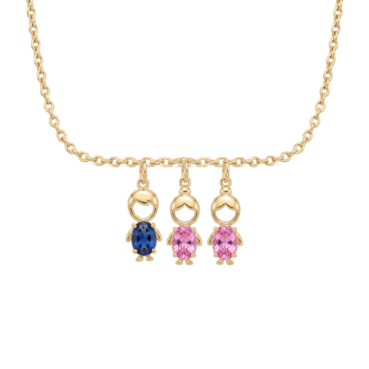 Collier Maman avec 1 pendentif garçon et 2 fille, finition dorée