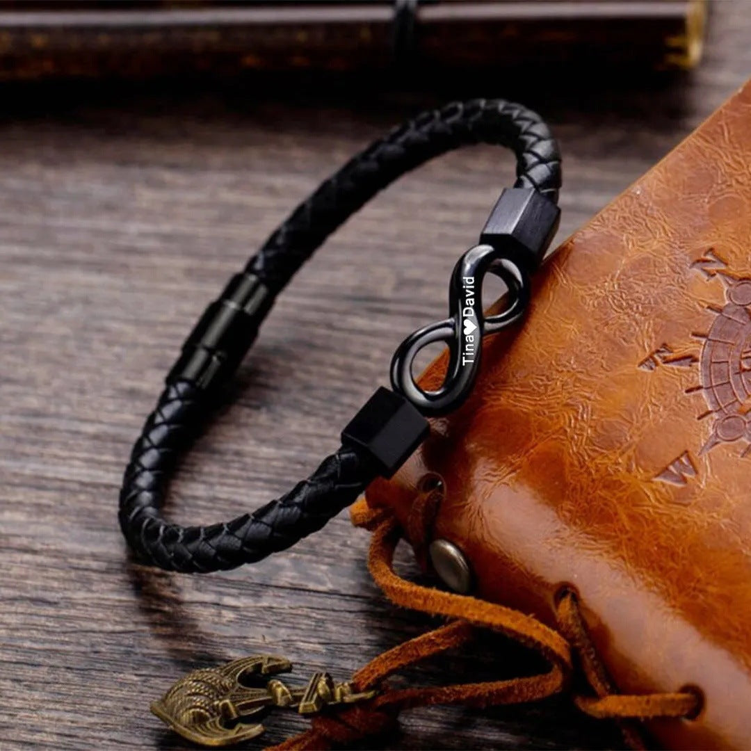 À mon homme – Bracelet Cuir Infini Gravé