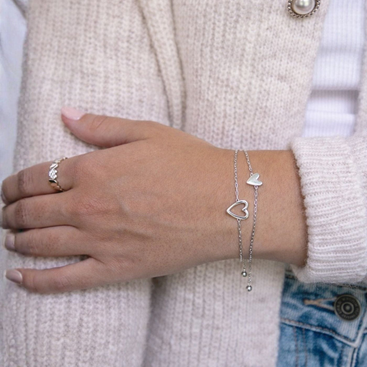 Bracelet Cœur Match argent porté