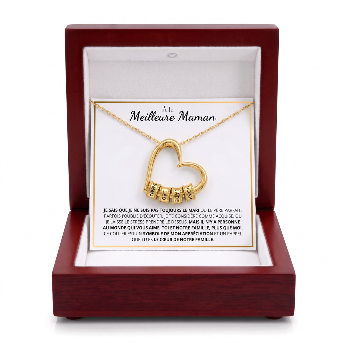 Coffret À la meilleure maman, collier cœur prénoms