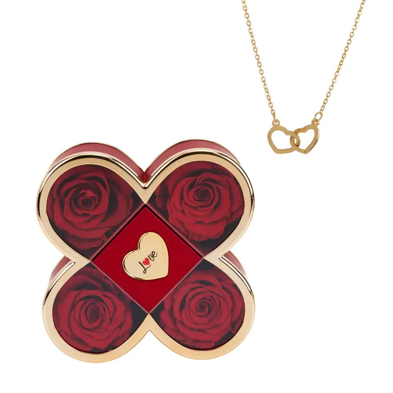 Coffret Trèfle Rose Éternelle avec Collier Gravé