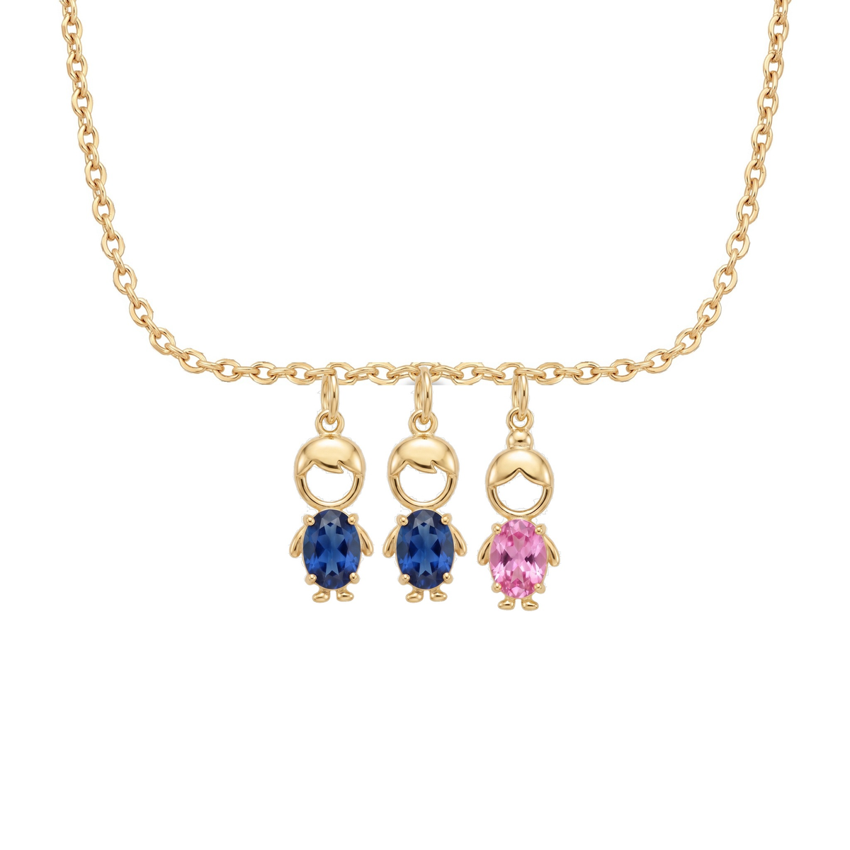 Collier Maman avec 2 pendentifs garçon et 1 fille, finition dorée