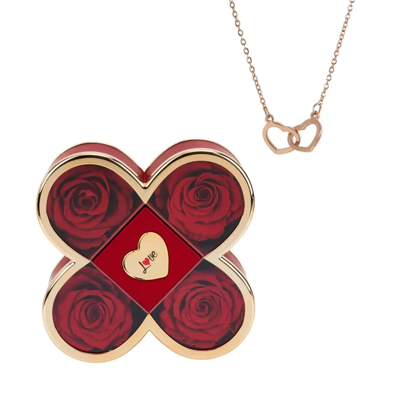 Coffret Trèfle Rose Éternelle avec Collier Gravé