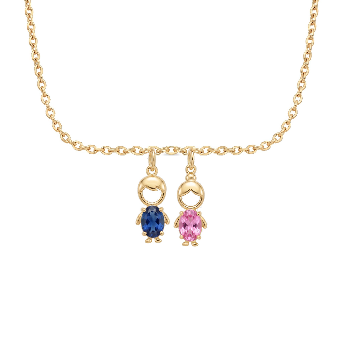 Collier Maman avec 1 pendentif garçon et 1 fille, finition dorée
