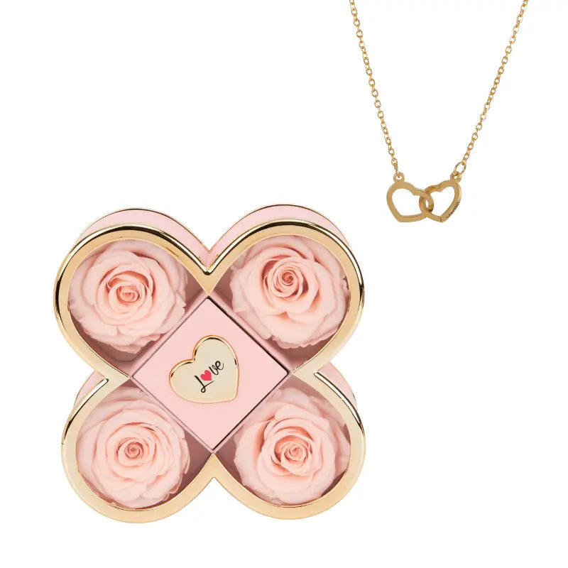 Coffret Trèfle Rose Éternelle avec Collier Gravé