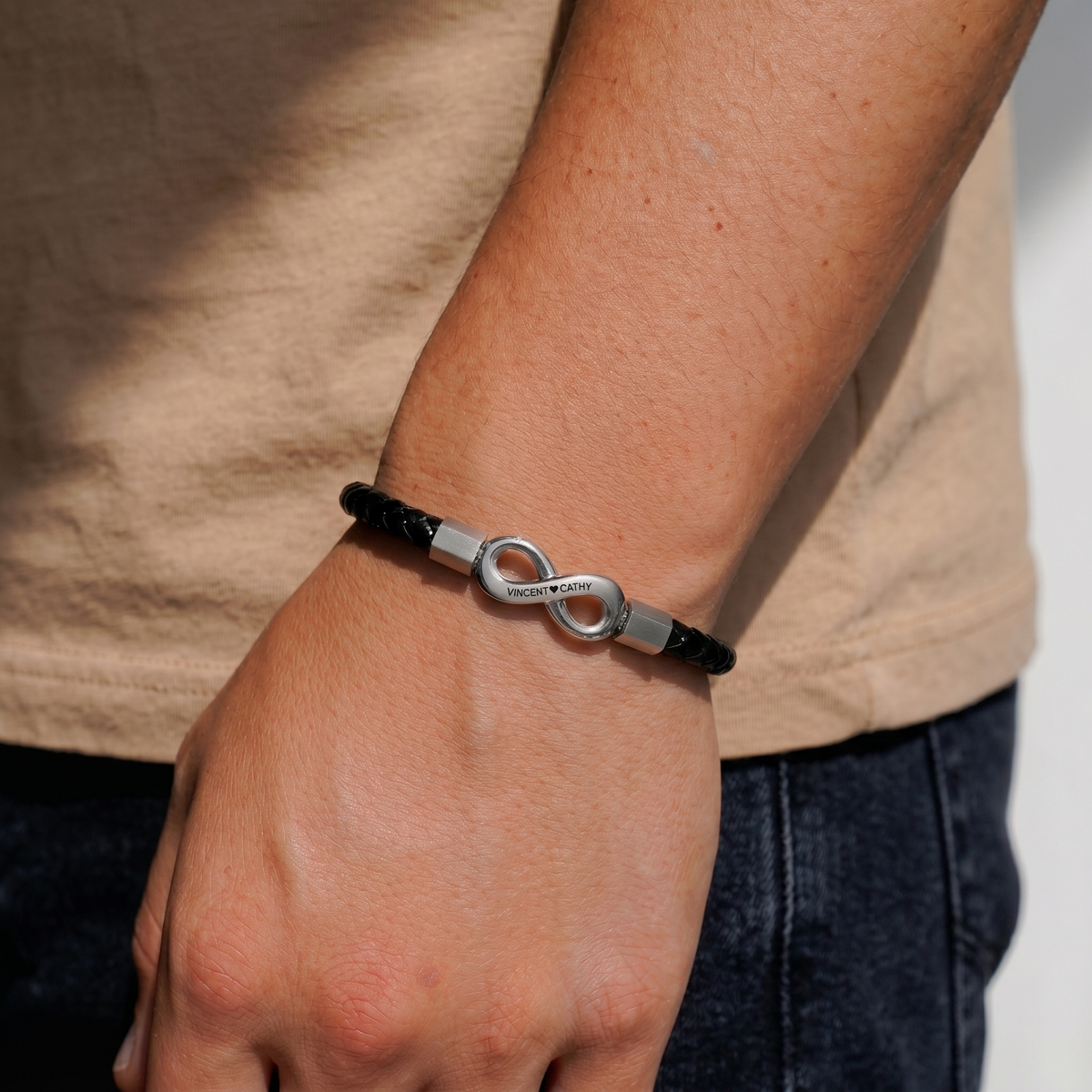 À mon homme – Bracelet Cuir Infini Gravé