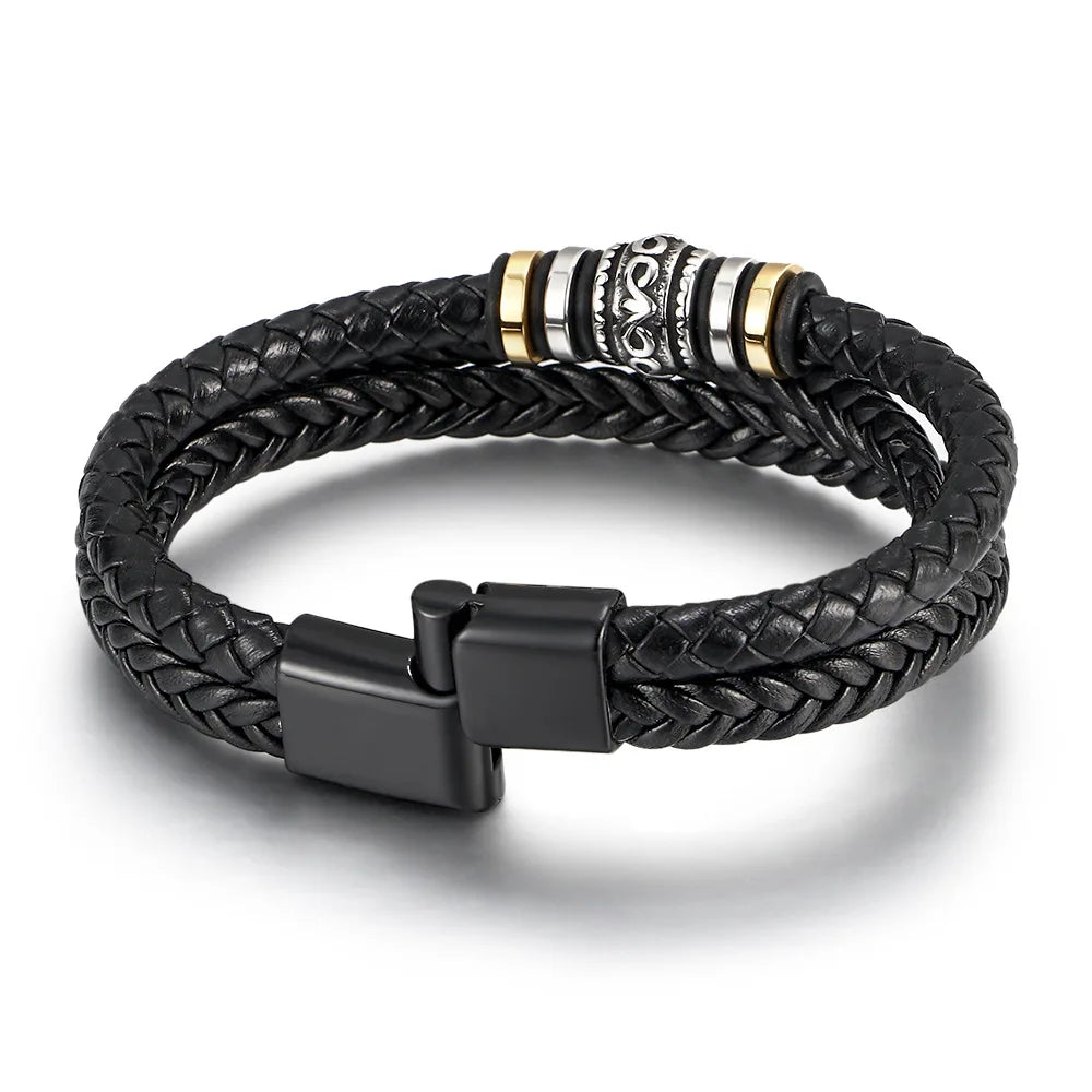 À mon fils – Bracelet Cuir Tressé Triple
