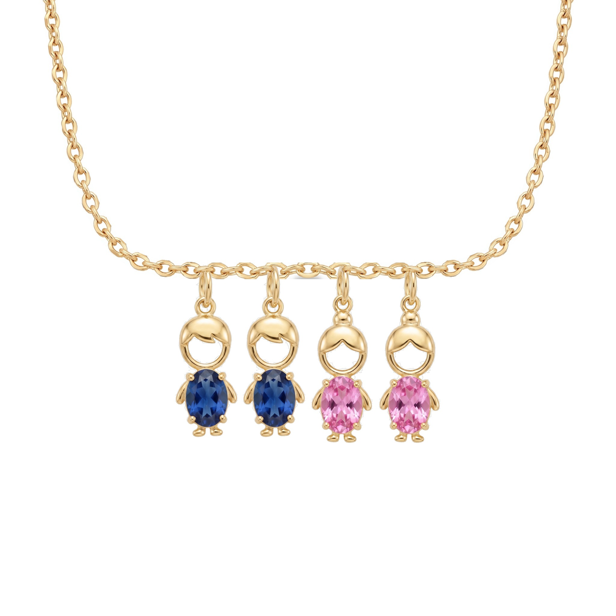 Collier Maman avec 2 pendentifs garçon et 2 fille, finition dorée