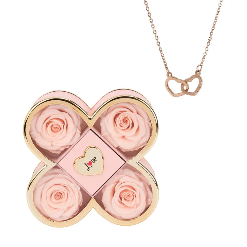 Coffret Trèfle Rose Éternelle avec Collier Gravé