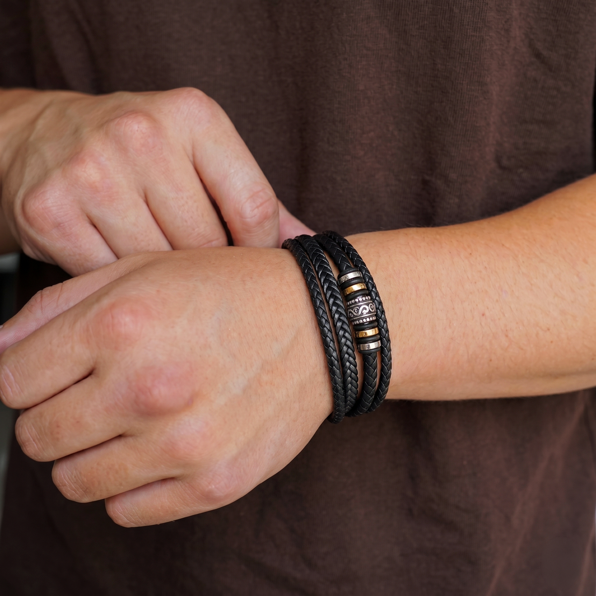 À mon fils – Bracelet Cuir Tressé Triple