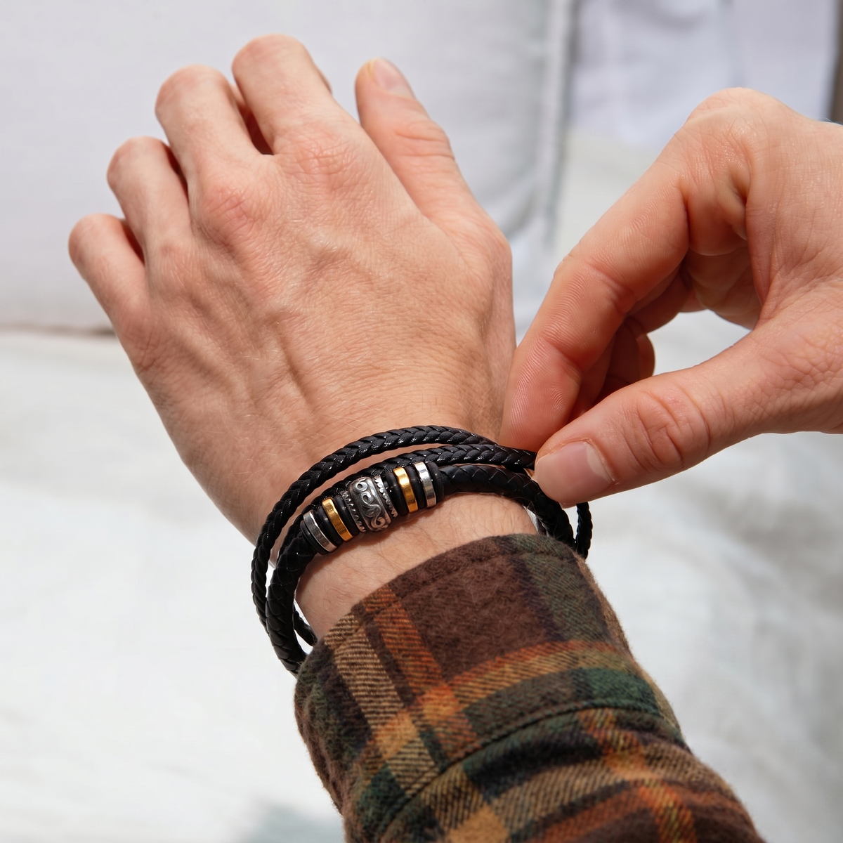 À mon fils – Bracelet Cuir Tressé Triple