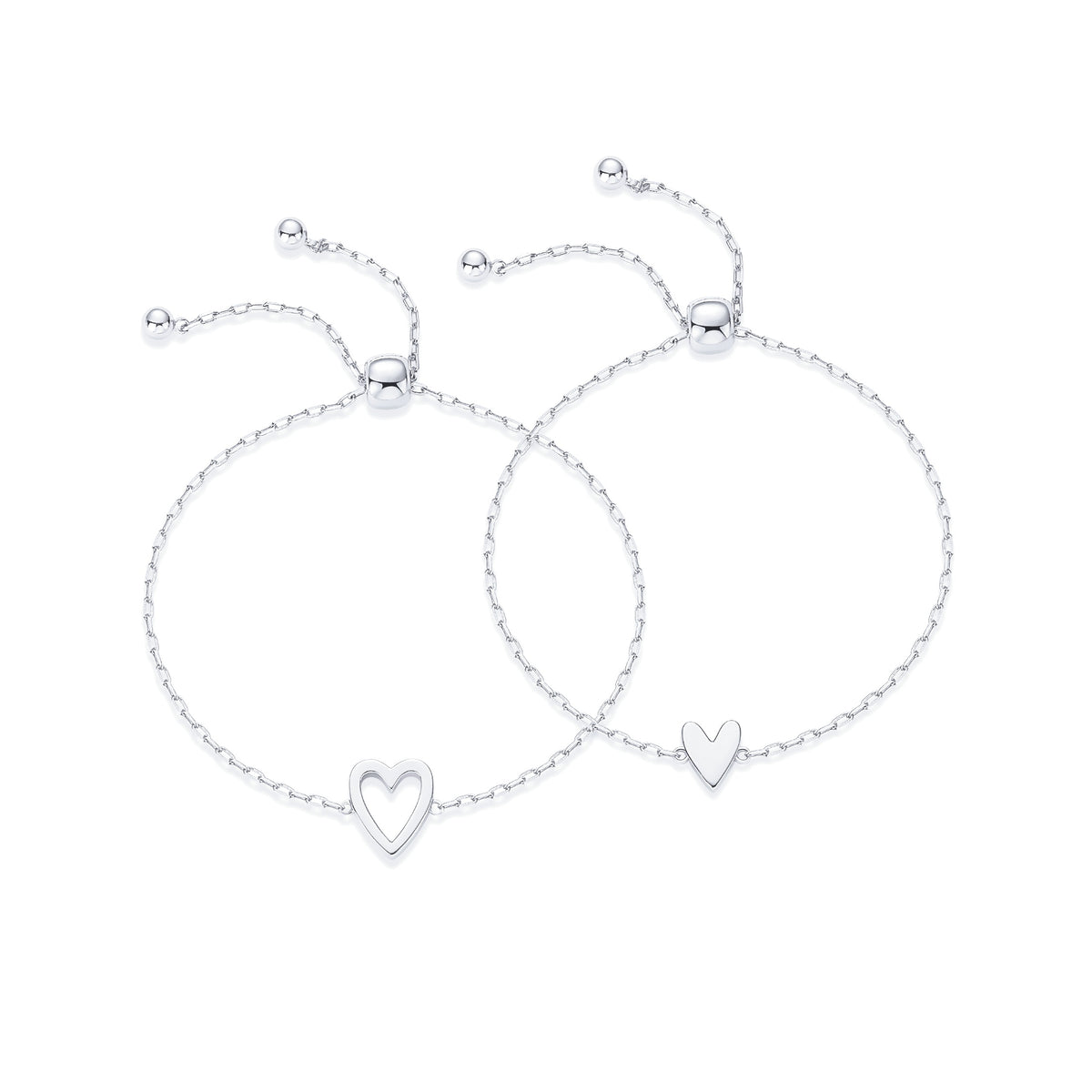Bracelets Cœur Match, finition argent