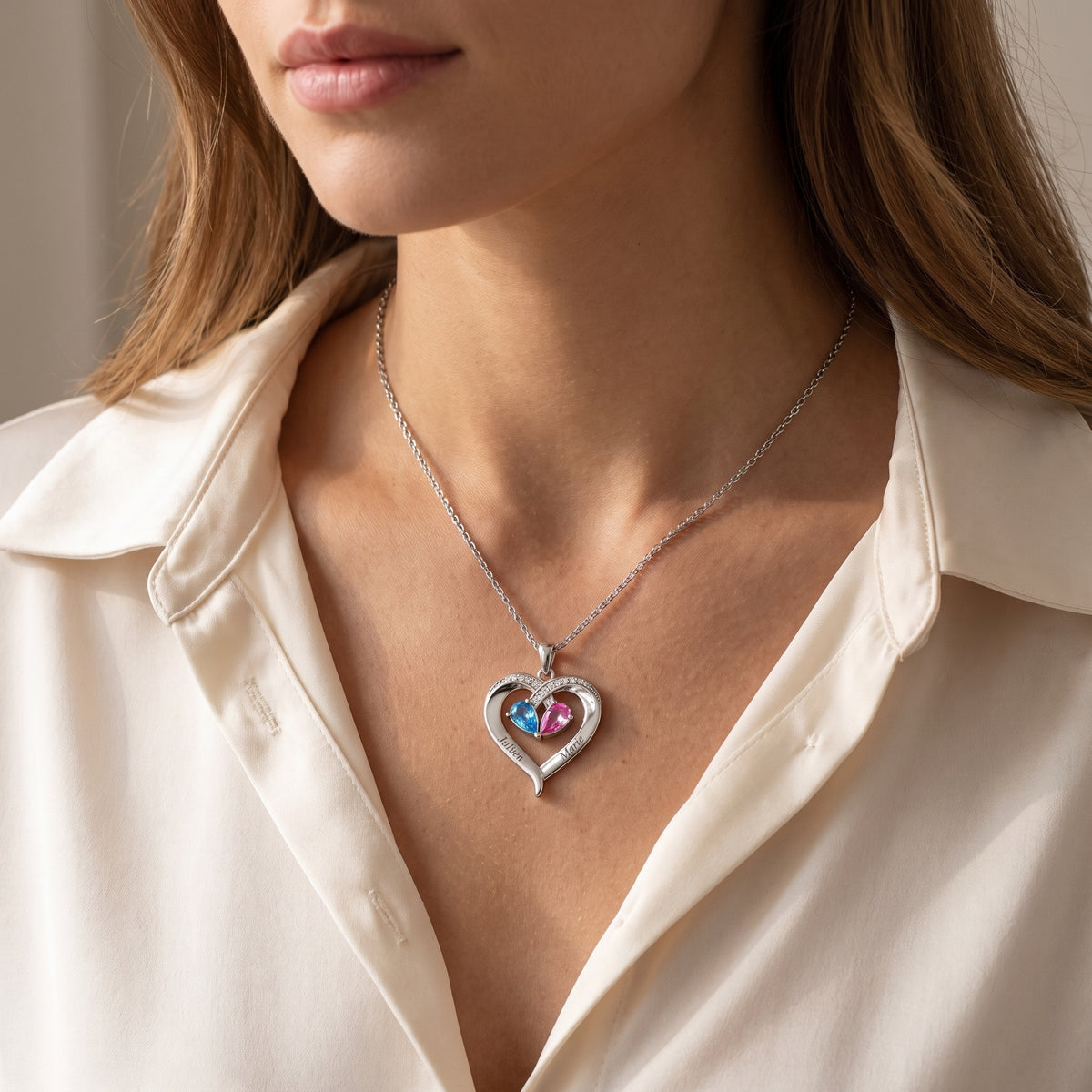 Collier cœur À ma femme porté