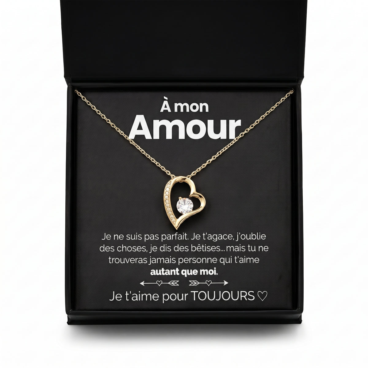 Coffret À mon amour, collier cœur éternel, version or