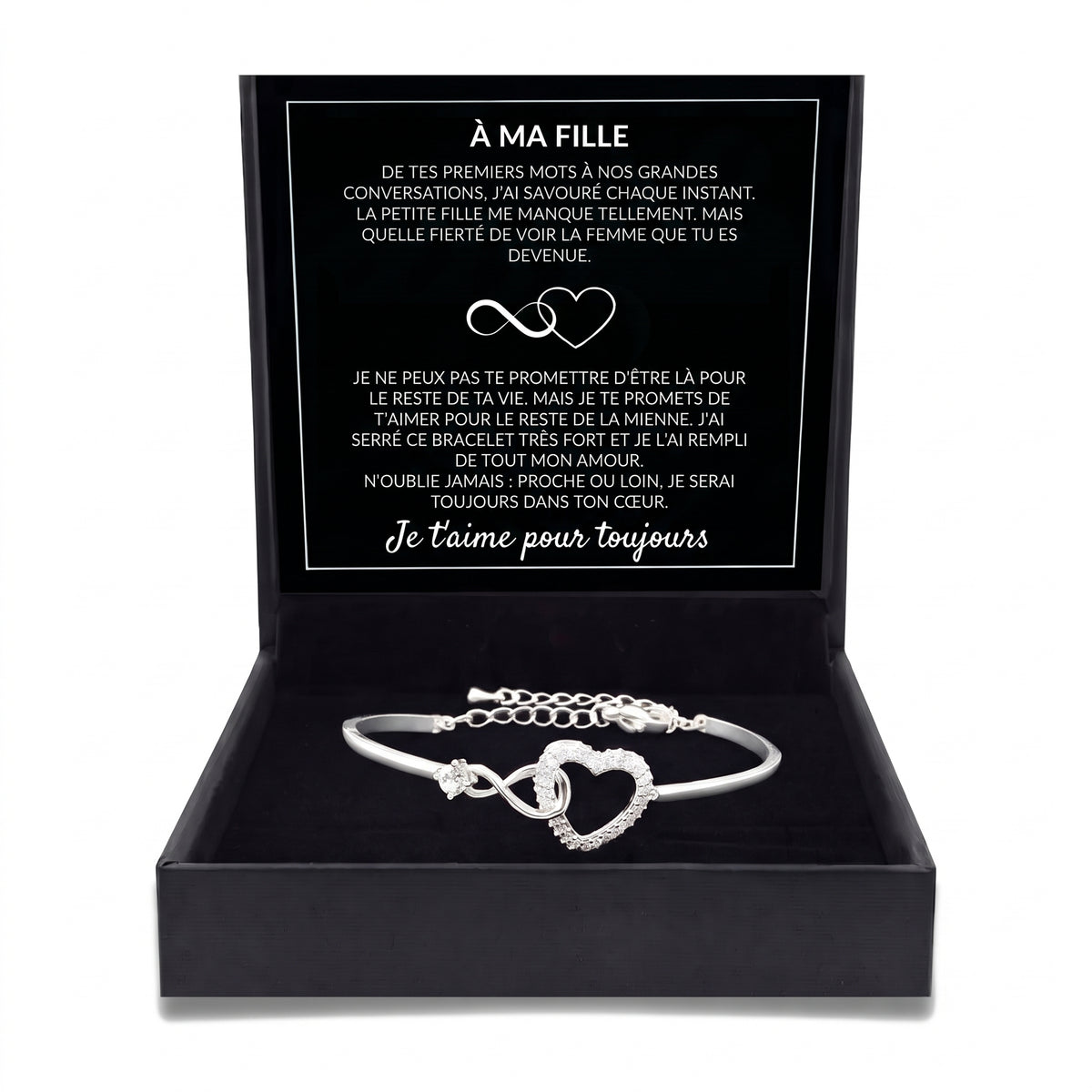 Coffret À ma fille, bracelet cœur infini, version argent