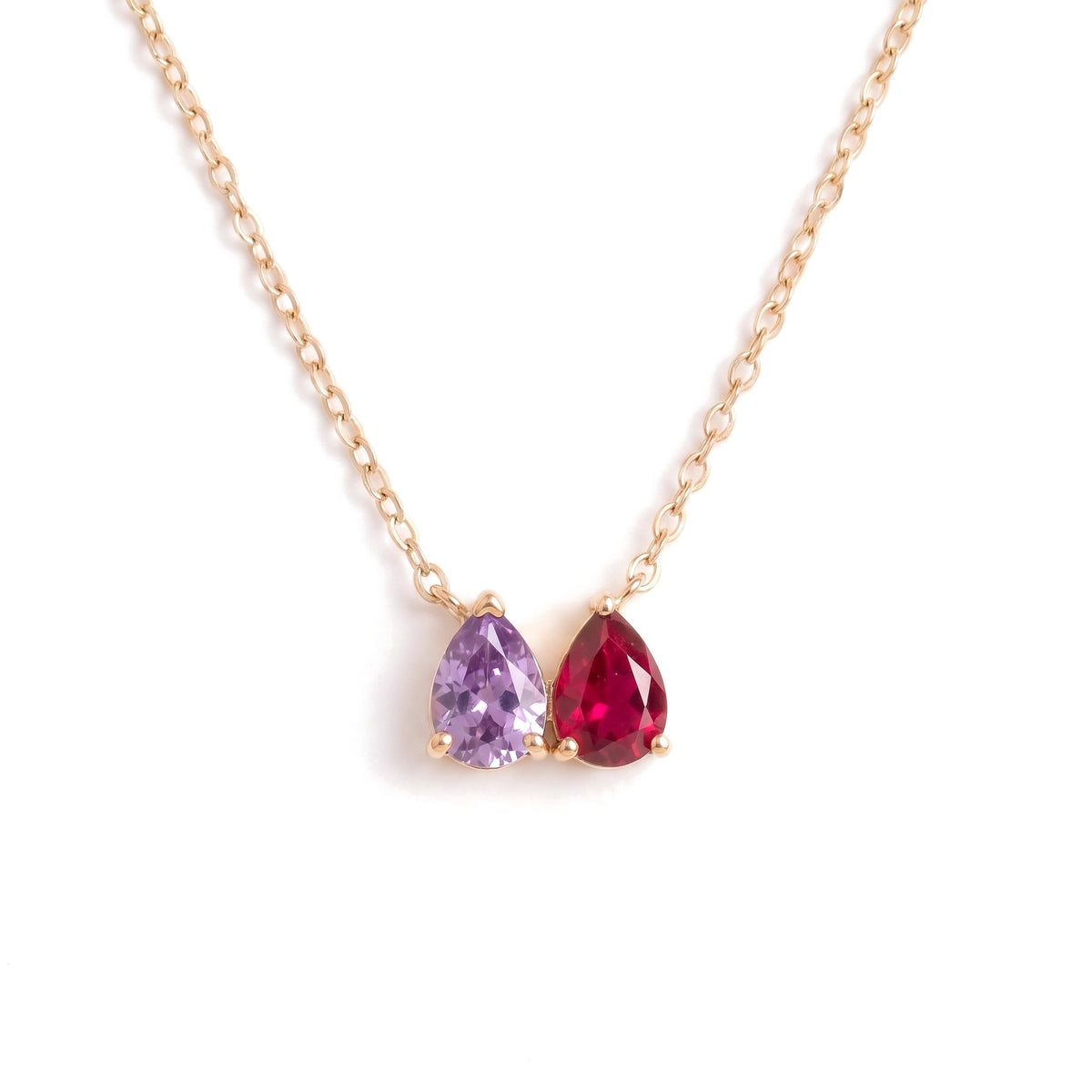 Collier ROSALIE doré, 2 pierres de naissance, sur fond blanc