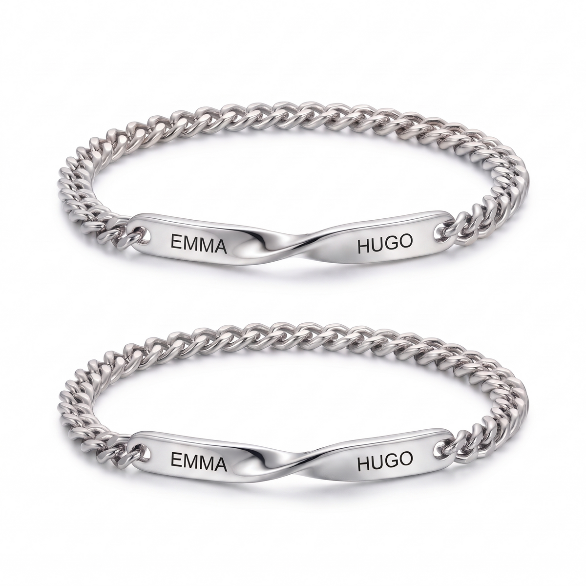 Bracelets Toi & Moi gravés, argent