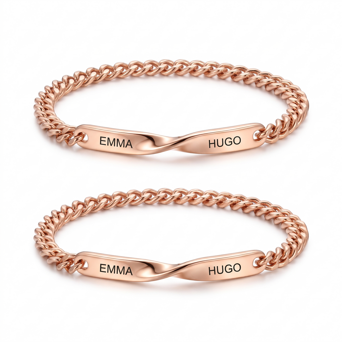 Bracelets Toi & Moi gravés, or rose